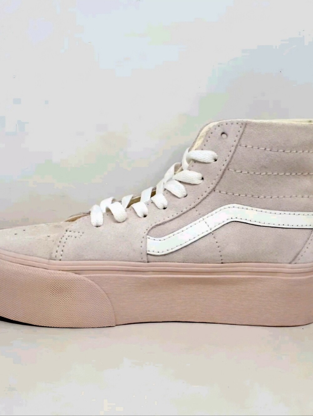 Vans Sk8-Hi Tapered Stackform shoes, Suede Shell or  Egret Beige / Pink colorway - Picture 11 of 12